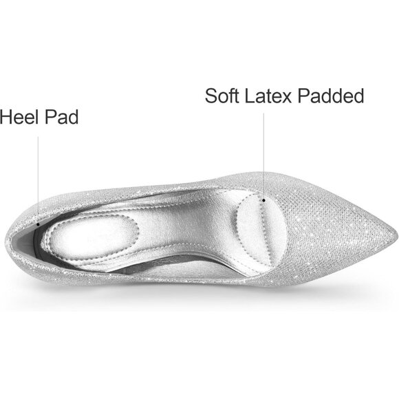 Women's Silver Pumps 2 inch Kitten Heel Pointed Toe Low Heel   Dress Shoes - Picture 2 of 7